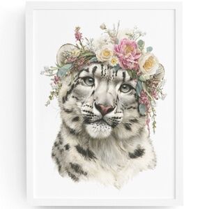Watercolor Snow Leopard Portrait Wall Art Print, Unframed - Majestic Wilderness